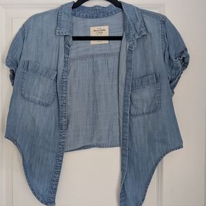 Abercrombie & Fitch Light Blue Denim Crop Shirt